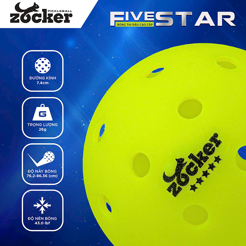 Thiết kế bóng Pickleball Zocker Five Star